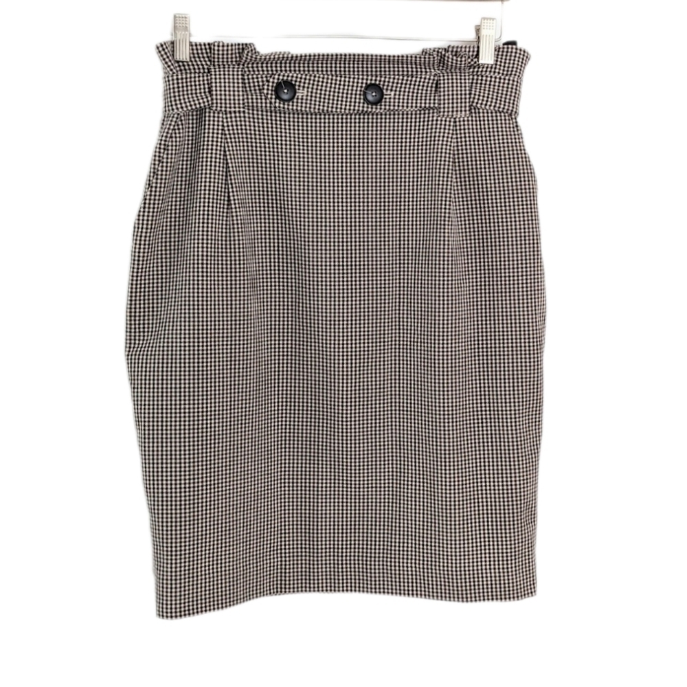 RW&CO stretch lining paper bag style plaid midi skirt brown beige size 12 @i